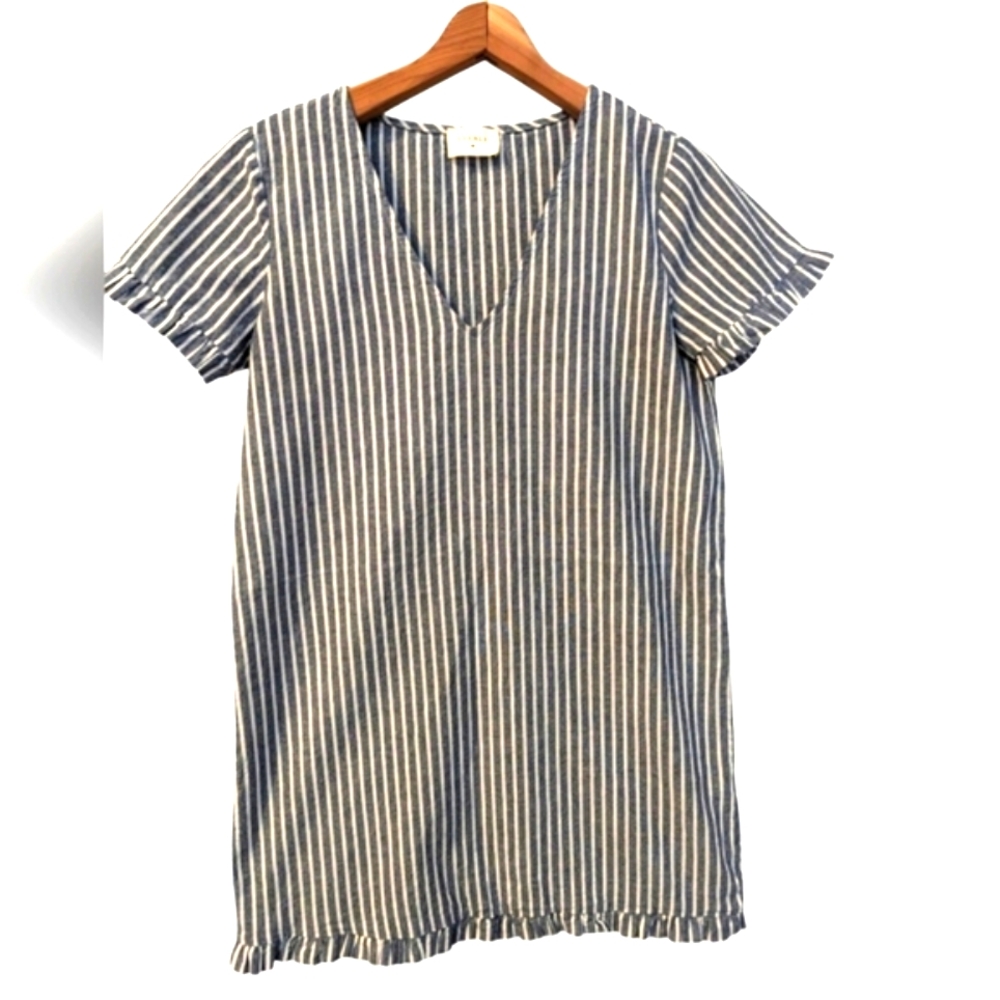 EVERLY Striped Cotton Dress Small Blue & White